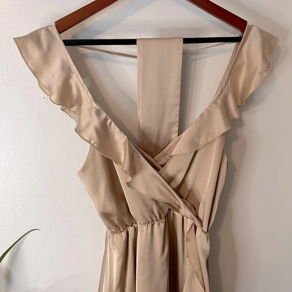 Show Me Your Mumu Samantha Ruffle Wrap Style Satin Dress Champagne Gold Sz XS - Picture 11 of 13